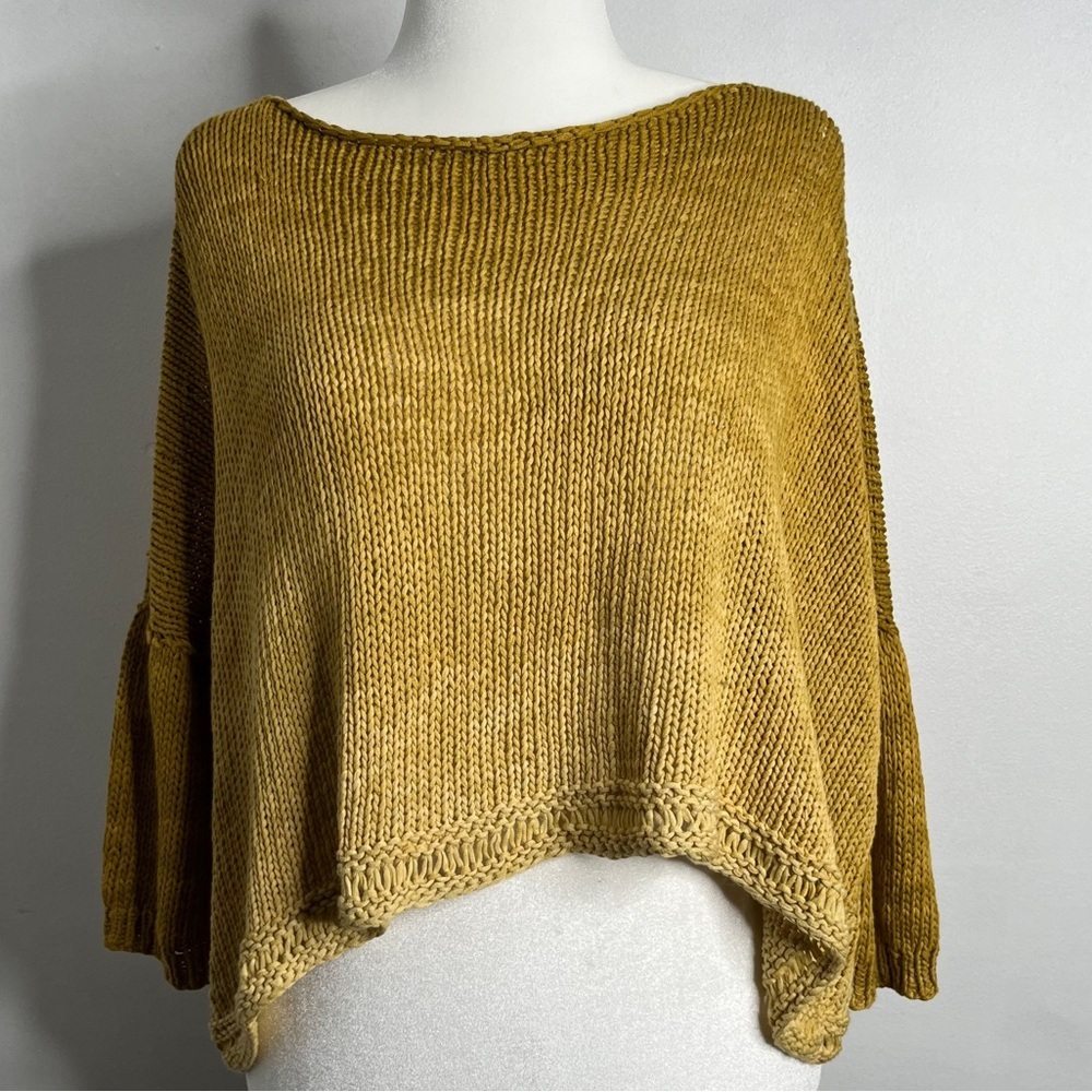 Hand Knit Boxy Loose Cropped Ombre Boatneck Sweater Patterned Back Size Large